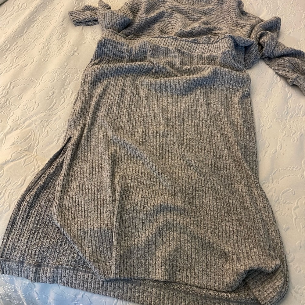 Anthropologie Long Ribbed Gray New Dress with Side Slits. PXL